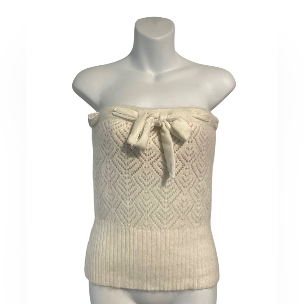 Vintage 90s Angora Rabbit Hair Knit Sweater Tube Top Ribbon Tie Top Size Medium